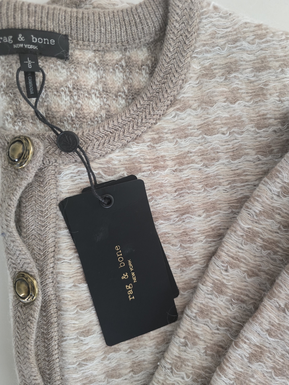 NWT rag & bone Robyn Tweed Cardigan Oatmeal Multi Gold Button Size Large - Picture 4 of 8